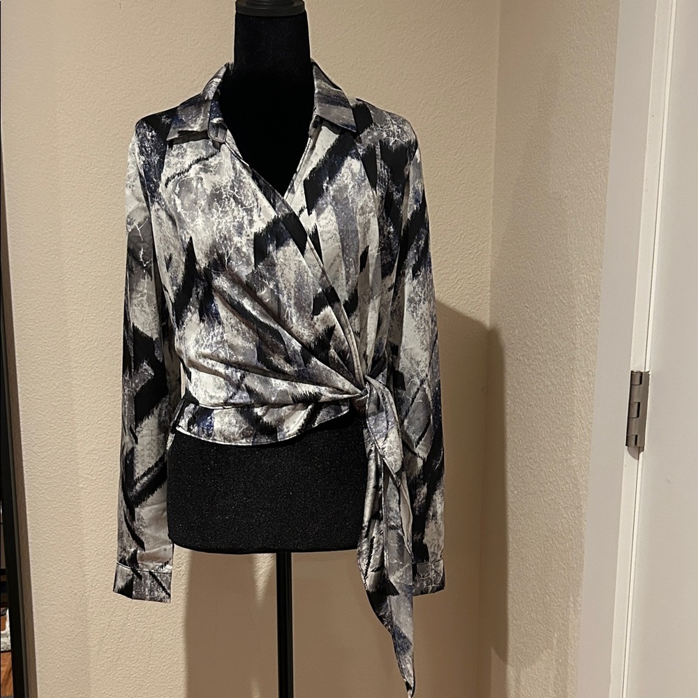 Elegant Monochrome Wrap Blouse